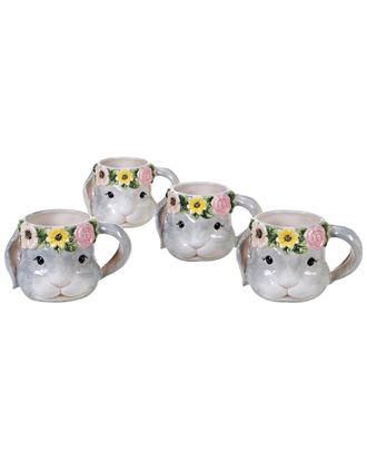 Certified International Sweet Bunny Set Of 4 3-D Bunny Mugs