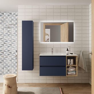 Cygnus Bath Salgar - Mueble Bequia 90cm Y Coqueta Derecha Y Lavabo Azul / Roble 90x45x56