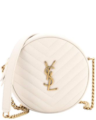 Saint Laurent White Matelasse Chevron Leather Vinyle Round Camera Bag (Authentic Pre-Loved)