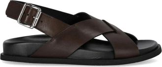 Guglielmo Rotta Twill Platte Sandaal - Dames - Sandalen - Bruin - 36 EU - Leer - Schoenen