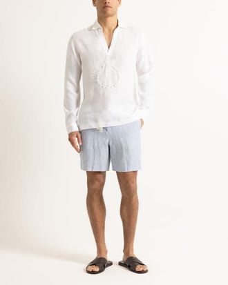 Orlebar Brown Ridley Embroidery Relaxed Fit Linen Sunshine Embroidery Shirt in White at Nordstrom, Size X-Large