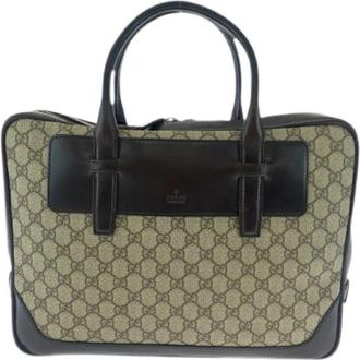 Gucci Pre-owned GG Supreme Canvas Leather Aktetas - Heren - Vintage Shopper - Beige - ONE Size - Leer - Vintage