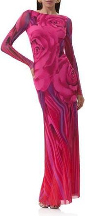 AFRM Talmo Long Sleeve Open Back Mesh Dress in Fuchsia Rose at Nordstrom Rack, Size X-Large