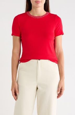 Cyrus Embellished Neck Crew T-Shirt in Cabernet Red at Nordstrom Rack, Size X-Large