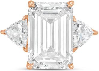 Diana M. Jewels 18kt rose gold 15ct lab grown emerald diamond ring with trillions on the sides