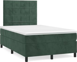 vidaXL Vidaxl - Cama Box Spring Colch&oacute;n Y Led Terciopelo Verde Oscuro 120x190cm