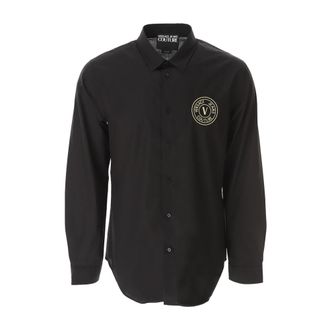 Versace Jeans Couture Zwart Goud V-Embleem Shirt - Heren - Casual Overhemden - Zwart - M - Katoen - Overhemden