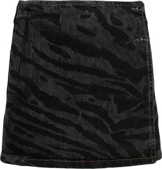Ganni Zwarte Denim Mini Rok met Overslag - Dames - Spijkerrokken - Zwart - L - Denim - Rokken