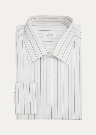 Brioni Mens Striped Cotton Dress Shirt