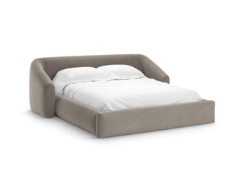 Cosmopolitan Design Cama con cabecero y ba&uacute;l 200x200cm terciopelo capuchino