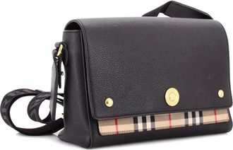 Burberry Note Leather with Vintage Check Canvas Medium crossbody bag - Zwart
