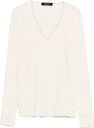 Fabiana Filippi V-hals Jersey - Dames - V-hals truien - Beige - M - Katoen - Truien & Vesten