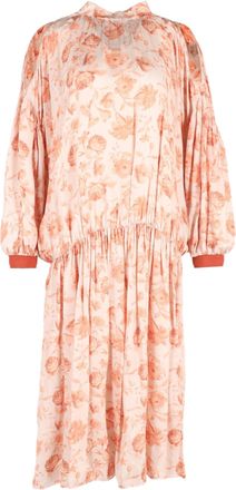 Mother Of Pearl Cold Shoulder Midi Dress in Floral Print Silk