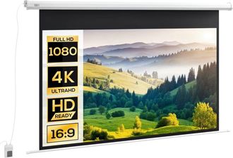 HOMCOM Pantalla De Proyector El&eacute;ctrica 84 Pulgadas Pantalla De Proyecci&oacute;n Port&aacute;til Formato 16:9 Con Mando A Distancia 186x105 Cm Blanco