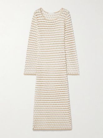 Zimmermann Abito Midi In Misto Cotone Crochet Metallizzato Tallow - Avorio