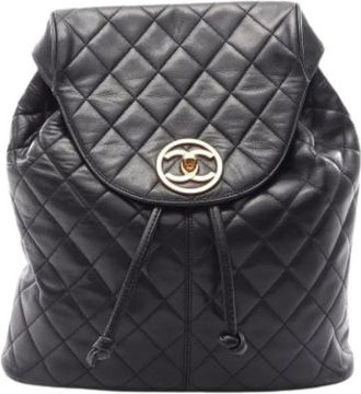 Chanel Pre-owned Vintage Rugzak - Dames - Vintage Rugzakken - Zwart - ONE Size - Leer - Vintage