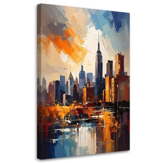 Feeby Cuadro En Lienzo Panorama De Una Ciudad En Azules Y Naranjas Intensos 80x120