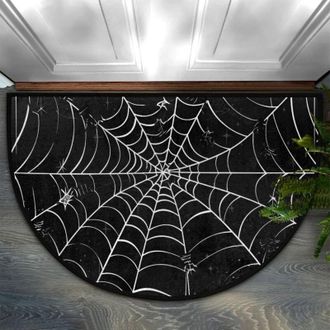 OEM Zerbino Semicircolare Di Halloween 6090 Cm, Nero, Con Motivo A Ragnatela, Lavabile, Per Soggiorno, Camera Da Letto, Ufficio, Decorazione Festiva