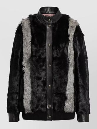 Valentino high collar jacket faux fur texture