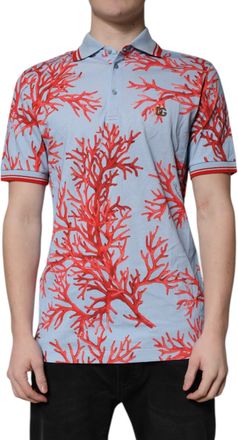 Dolce & Gabbana LightBlue Coral Cotton Collared Polo Mens T-shirt