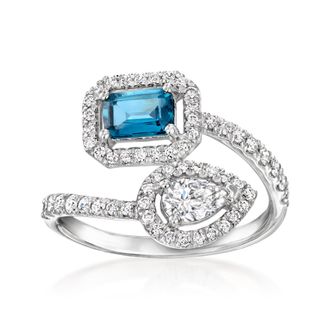 Ross-Simons London Blue Topaz and. Lab-Grown Diamond Bypass Ring in Sterling Silver