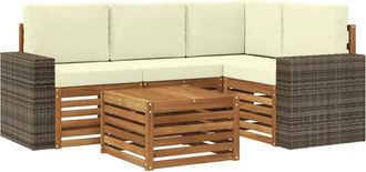 vidaXL Conjunto De Sof&aacute;s De Exterior 5 Uds. Natural Y Crema Poli&eacute;ster Vidaxl