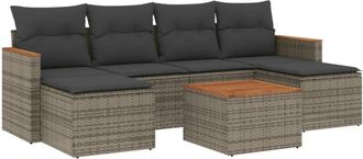 vidaXL Vidaxl - Set De Sof&aacute;s De Jard&iacute;n 7 Piezas Con Cojines Rat&aacute;n Pe Gris