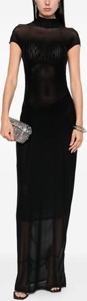 Jean Paul Gaultier Womens Dress With Draped Neck And Short Sleeves Black Polyamide