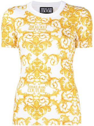Versace Jeans Couture baroque-print T-shirt - women - Cotton/Spandex/Elastane - 38 - White