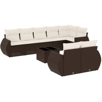 vidaXL Set De Sof&aacute;s De Jard&iacute;n 9 Pzas Y Cojines Rat&aacute;n Sint&eacute;tico Marr&oacute;n Vidaxl