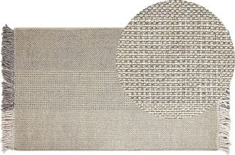 Beliani Alfombra De Lana Gris Claro 80 X 150 Cm Algod&oacute;n Hecho A Mano Borlas Tekeler