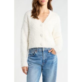 All in Favor Fuzzy V-Neck Cardigan in Cream at Nordstrom, Size X-Small