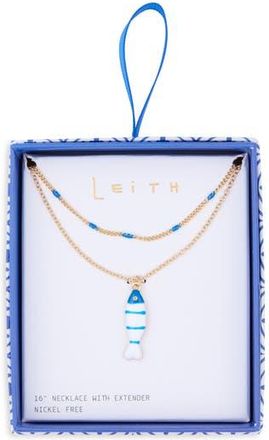 Leith Set of 2 Enamel Fish Pendant & Chain Necklaces in Blue- White- Gold at Nordstrom Rack