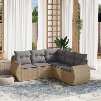 vidaXL Juego De Sof&aacute;s Jard&iacute;n Con Cojines 5 Pzas Rat&aacute;n Sint&eacute;tico Beige Vidaxl