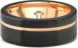 Pompeii3 Mens Brushed Black Tungsten Rose Gold Plated Two Tone 8mm Ring Wedding Band