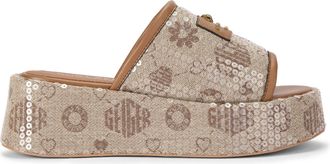 Kurt Geiger Womens Monogram Flatform Sandals - Brown Fabric - Size UK 3