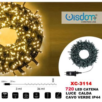 Trade Shop Trade Shop - Cadena De Luces 720 Leds Luci&eacute;rnagas Luz C&aacute;lida Cable Verde Ip44 Xc-3114