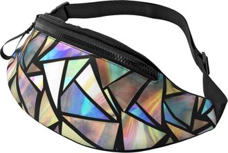 Generic Iridescent Triangles Bum Bag Belt Bag Adjustable Bumbags For Ladies Hiking Walking 14X35Cm
