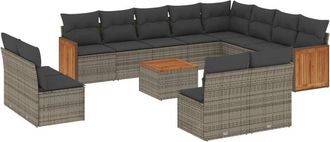 vidaXL Set Sof&aacute;s De Jard&iacute;n Con Cojines 13 Piezas Rat&aacute;n Sint&eacute;tico Gris Vidaxl