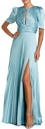 Mac Duggal Pleated Charmeuse Puff Sleeve Evening Gown With Slit in French Blue at Nordstrom, Size 12