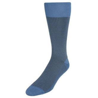 Trafalgar Store Doyle Houndstooth Design Mercerized Cotton Mid-Calf Socks in Grey And Light Blue at Nordstrom