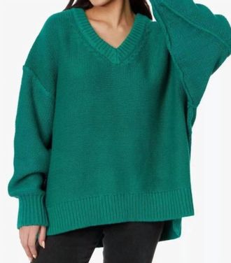 Free People Alli V-Neck Sweater In Olive Green