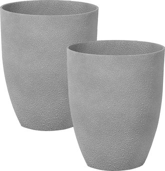 Beliani Conjunto De 2 Macetas De Mezcla De Piedra Gris 35 Cm Poliresina Croton