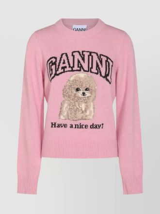 Ganni knitwear crewneck graphic print long sleeves