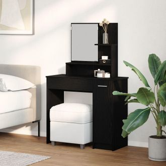 Berkfield Home Black Oak Dressing Table with Mirror - 86.5 x 35 x 136 cm