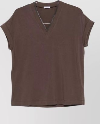 Brunello Cucinelli cotton v neck t shirt rolled cuffs