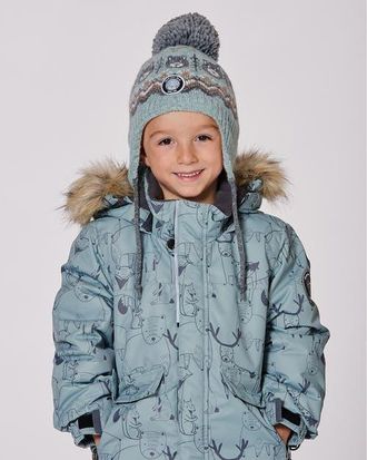 Deux par Deux Boy Lined Peruvian Knit Pompom Hat in Gray And Sage at Nordstrom, Size 18-24 M