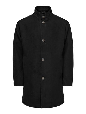 Only & Sons Kurzmantel ONLY & SONS ONSCHARLES WOOL COAT OTW, Herren, Gr. XXL, schwarz, Web, Obermaterial: 50% Wolle, 40% Polyester, 5% Polyacryl, 5% Viskose, unif