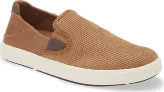 Olukai Mens Laeahi Kapa Slip-On Sneaker In Tan / Dk Wood
