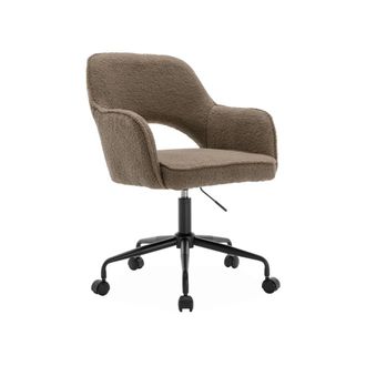 Sweeek Silla de oficina con ruedas en borreguito y base negra, pardo